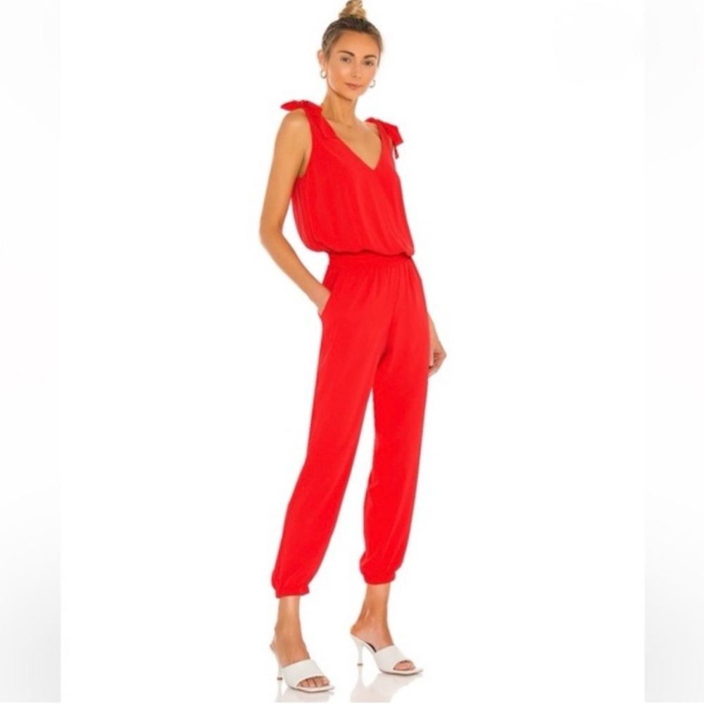 Amanda Uprichard Red Sleeveless Jumpsuit with Tie Shoulders